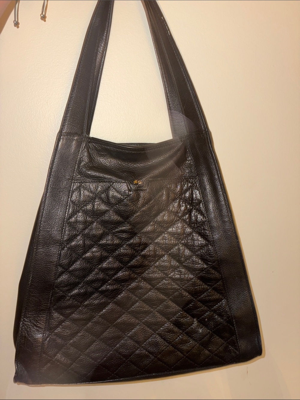 Foley + Corinna Black Leather Quilted Front Panel Tote Bag
